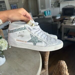 Golden Goose White and Silver Glitter High-Tops Size 38 (US Women’s 8)